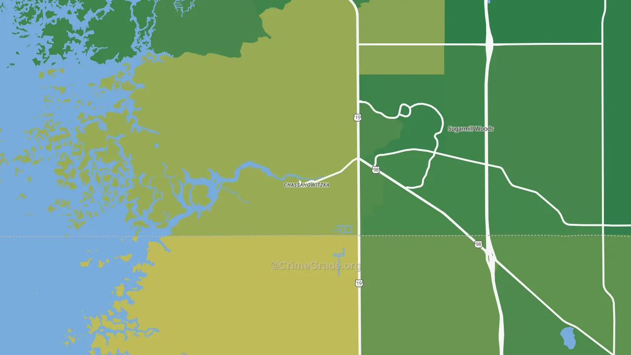 Chassahowitzka, FL Map of Vehicle Theft Rates