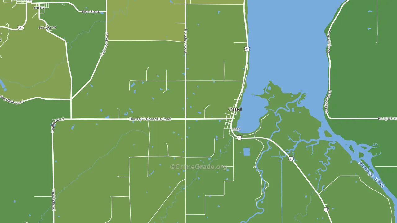 Chassell, MI Map of Vehicle Theft Rates