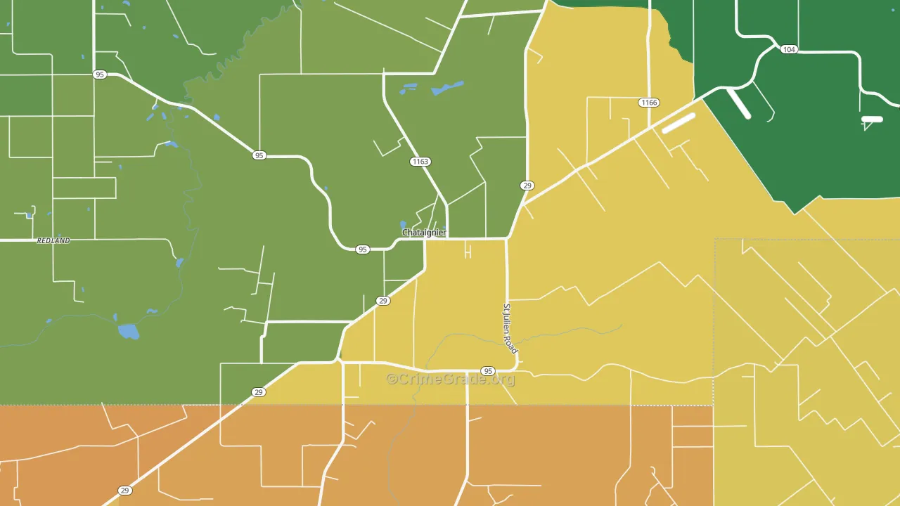 Chataignier, LA Map of Vehicle Theft Rates