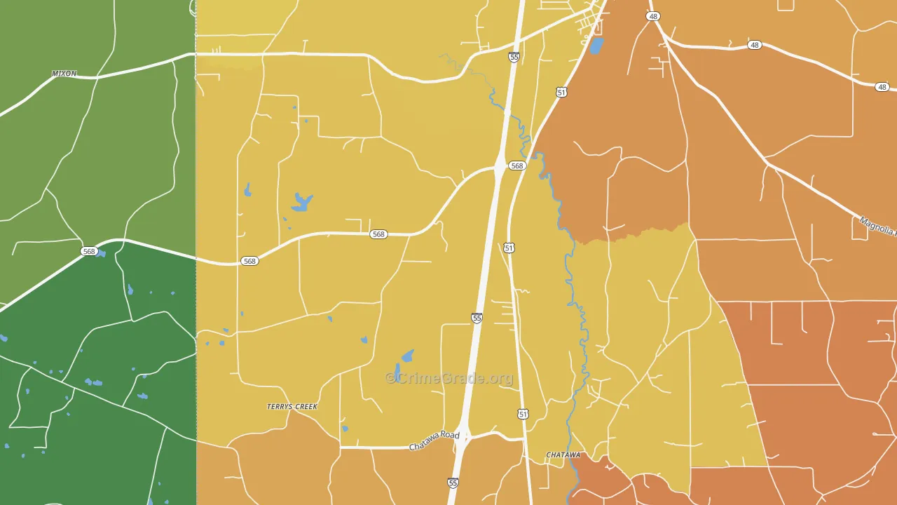 Chatawa, MS Map of Vehicle Theft Rates