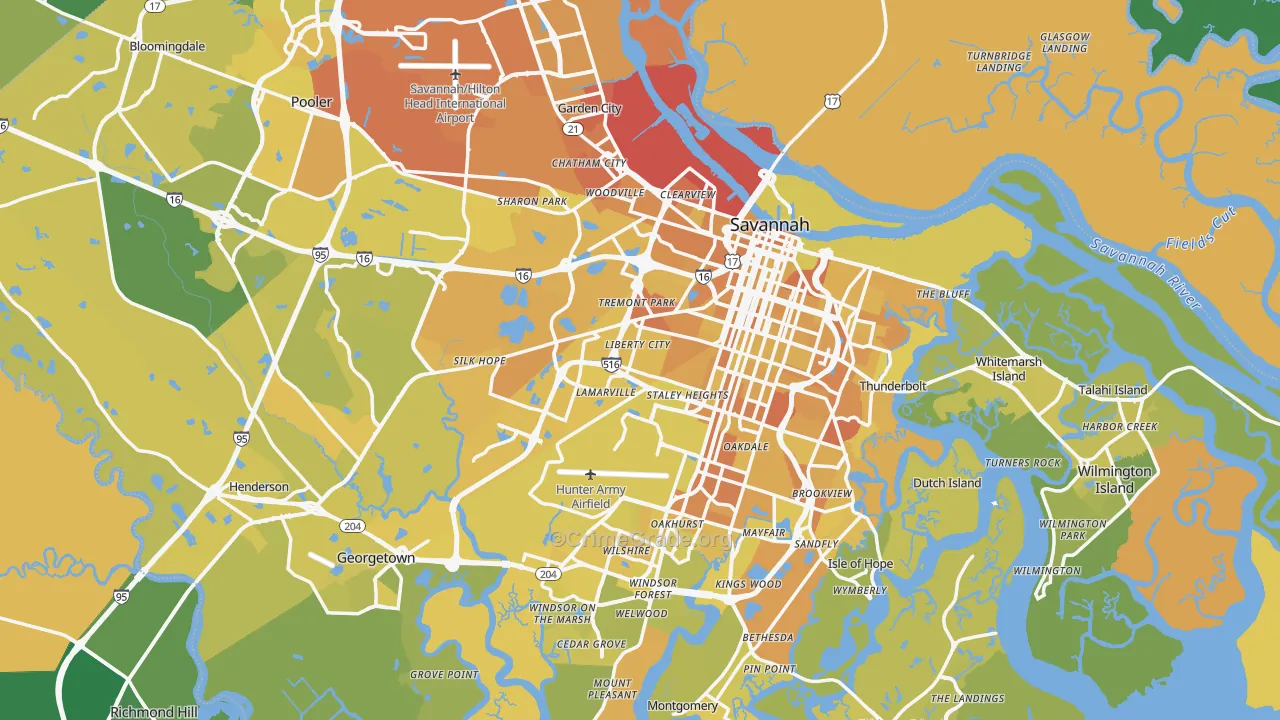 Chatham County, GA Map of Vehicle Theft Rates