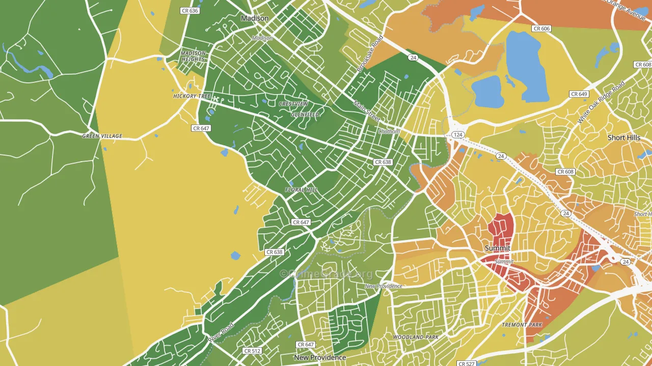 Chatham, NJ Map of Vehicle Theft Rates