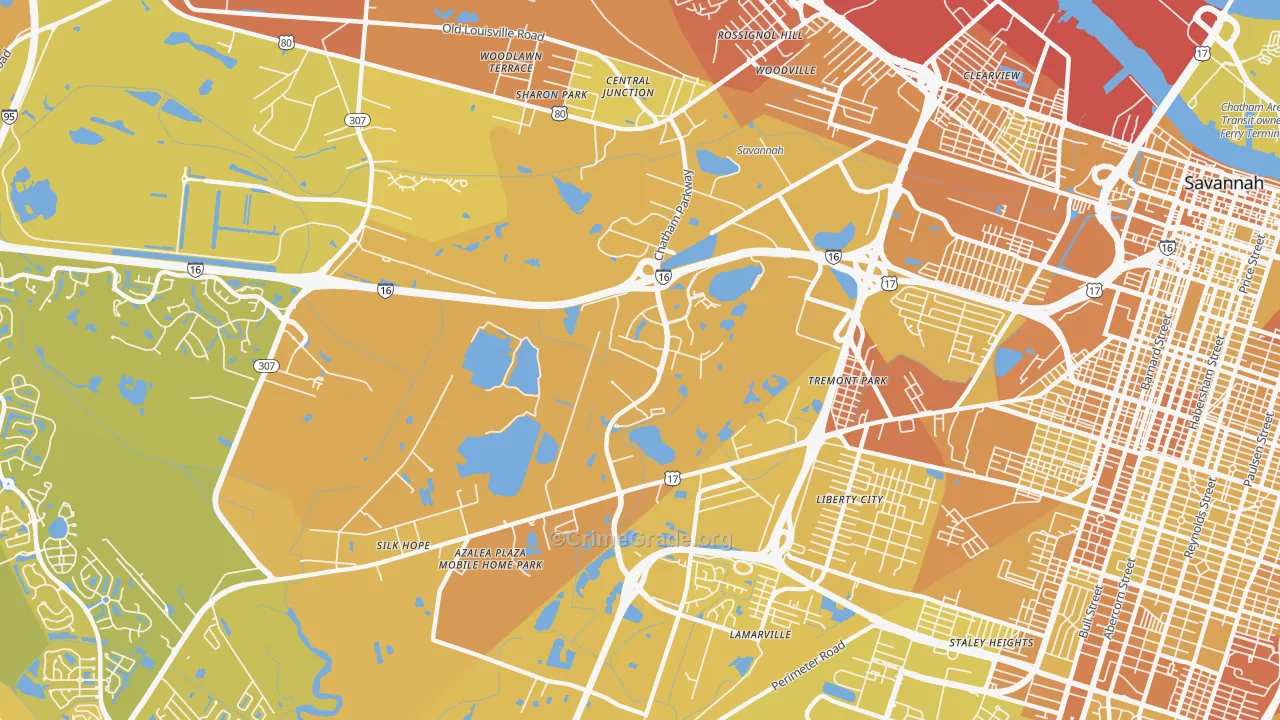 Chatham Parkway, Savannah, GA Map of Vehicle Theft Rates