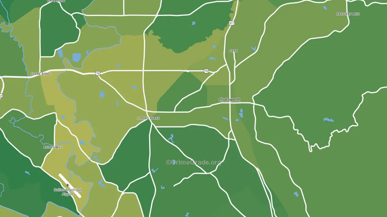 Chatsworth, GA Map of Vehicle Theft Rates