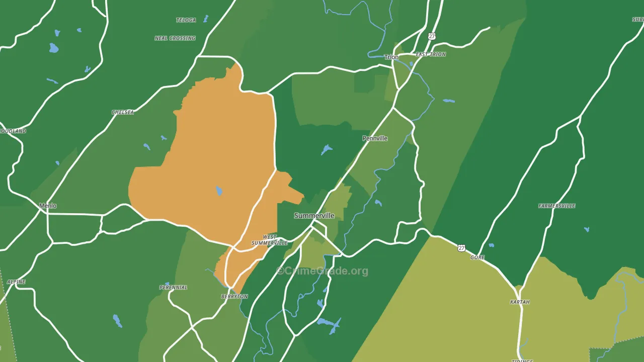 Chattooga County, GA Map of Vehicle Theft Rates