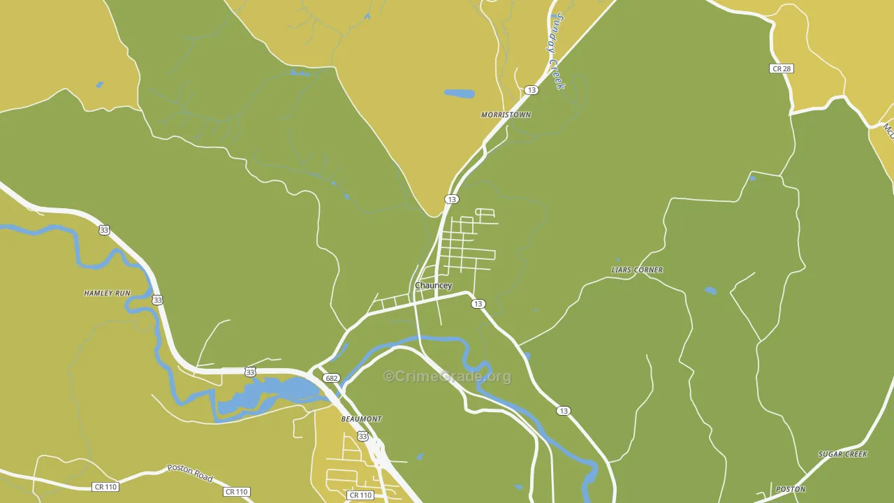 Chauncey, OH Map of Vehicle Theft Rates