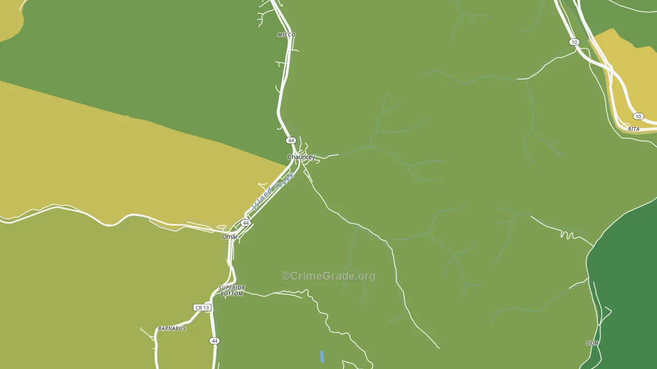 Chauncey, WV Map of Vehicle Theft Rates