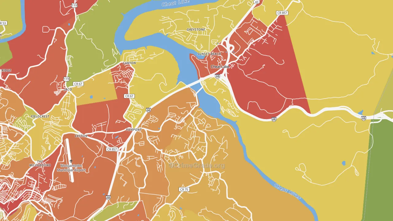 Cheat Lake, WV Map of Vehicle Theft Rates