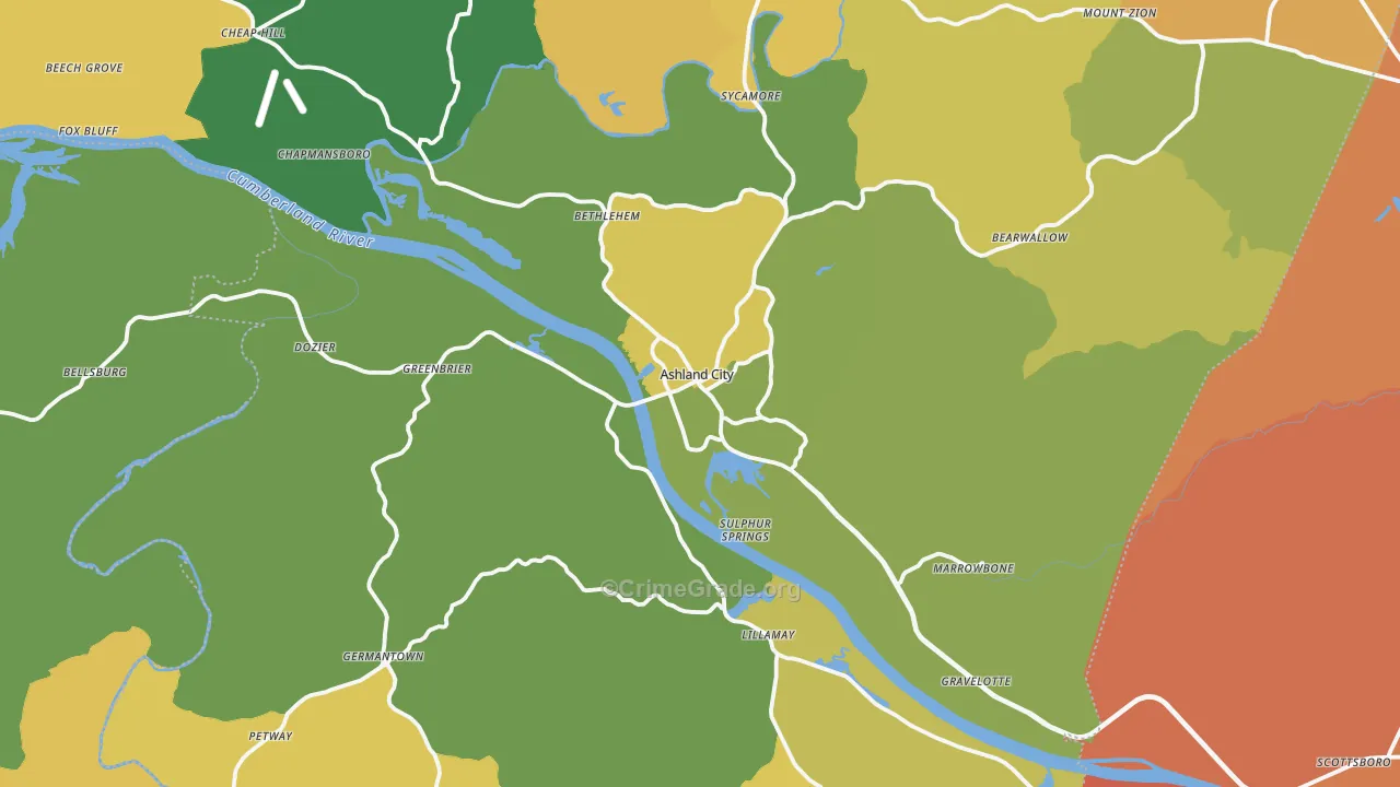 Cheatham County, TN Map of Vehicle Theft Rates