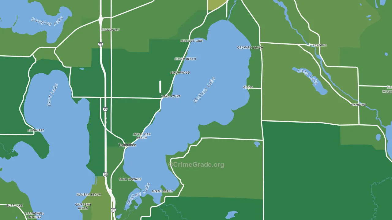 Cheboygan County, MI Map of Vehicle Theft Rates