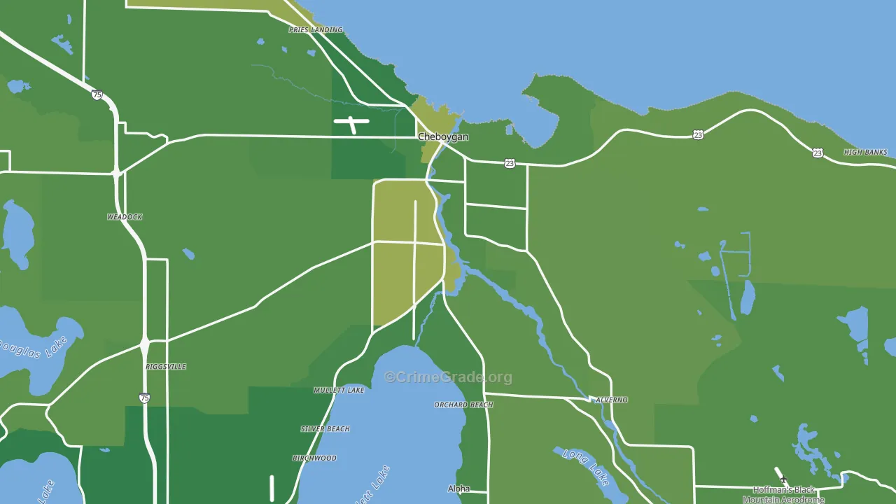 Cheboygan, MI Map of Vehicle Theft Rates