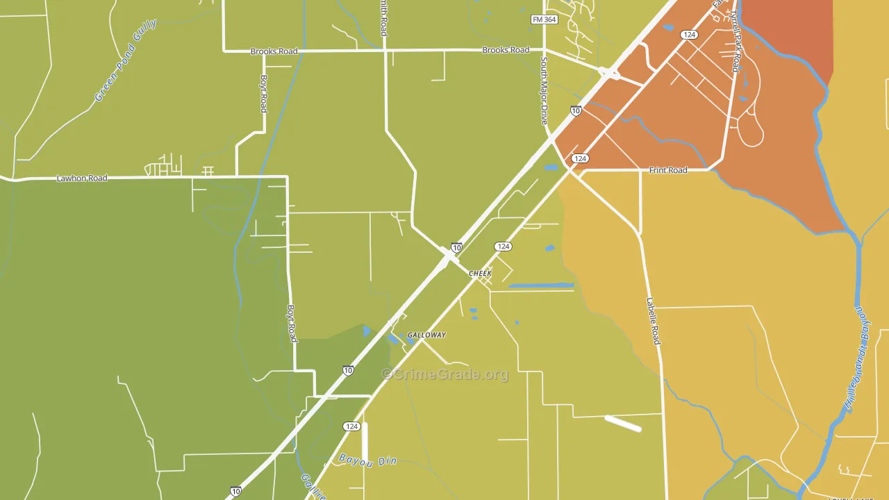 Cheek, TX Map of Vehicle Theft Rates