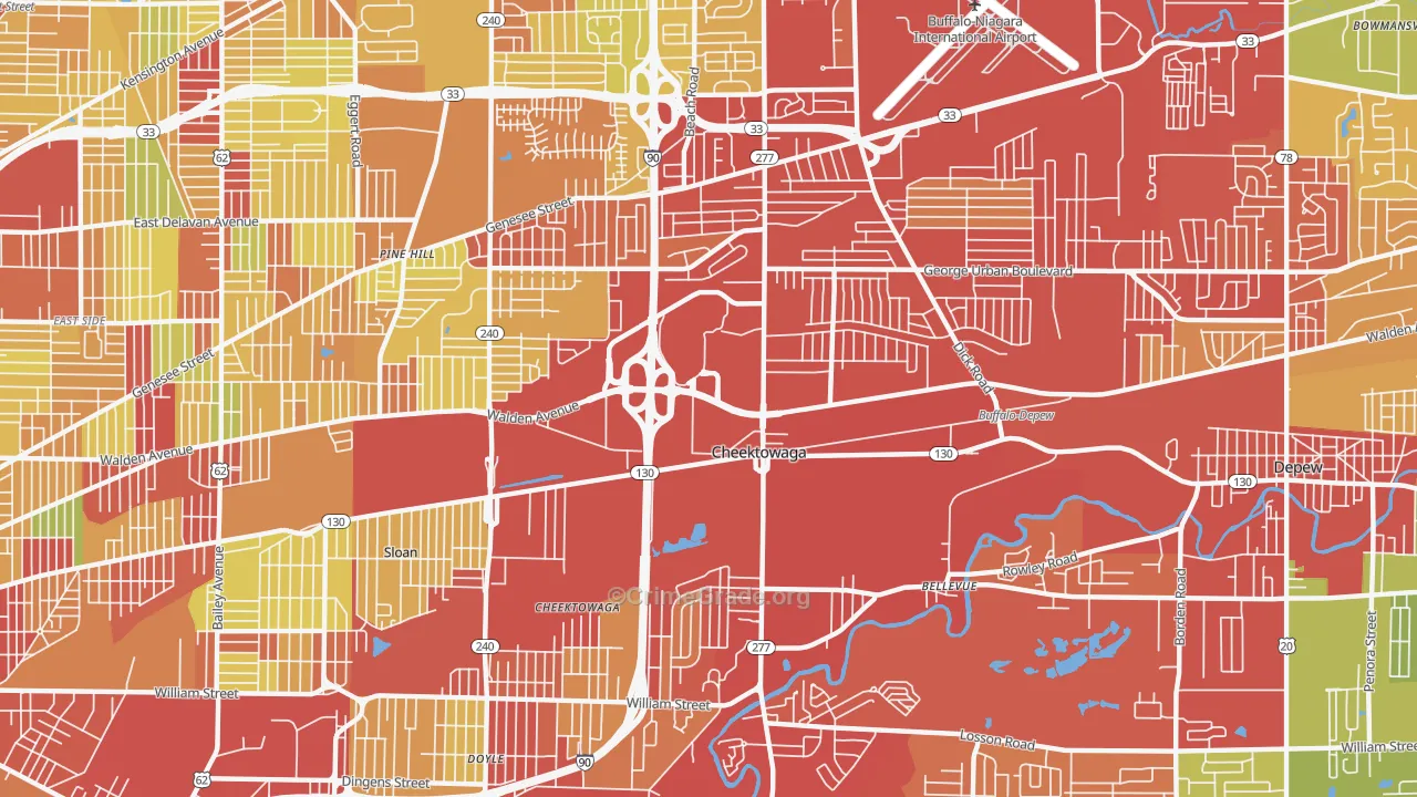 Cheektowaga, NY Map of Vehicle Theft Rates