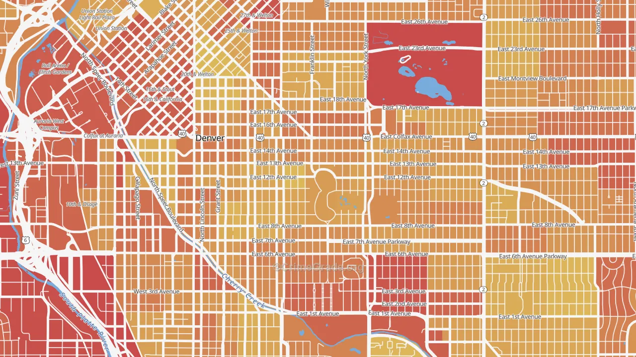 Cheesman Park, Denver, CO Map of Vehicle Theft Rates