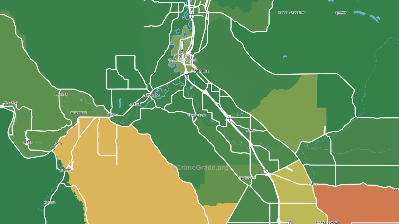 Chehalis, WA Map of Vehicle Theft Rates