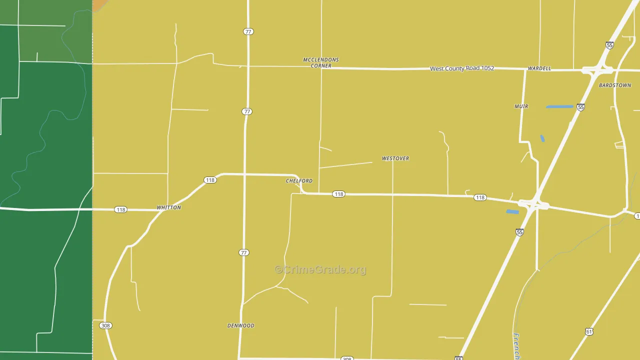 Chelford, AR Map of Vehicle Theft Rates