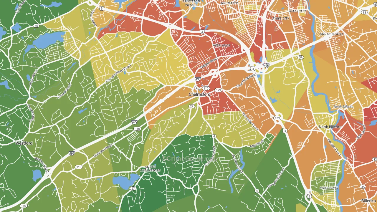 Chelmsford, MA Map of Vehicle Theft Rates