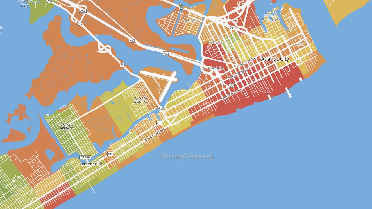 Chelsea, Atlantic City, NJ Map of Vehicle Theft Rates