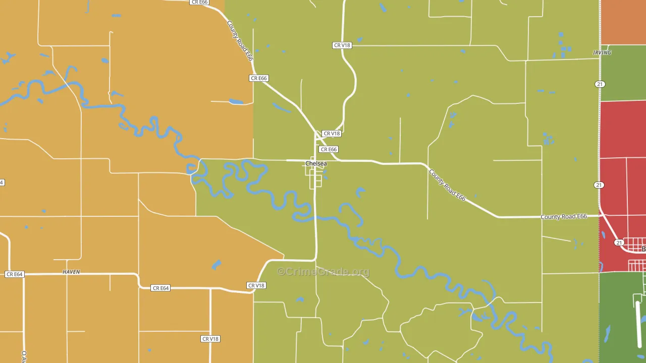 Chelsea, IA Map of Vehicle Theft Rates