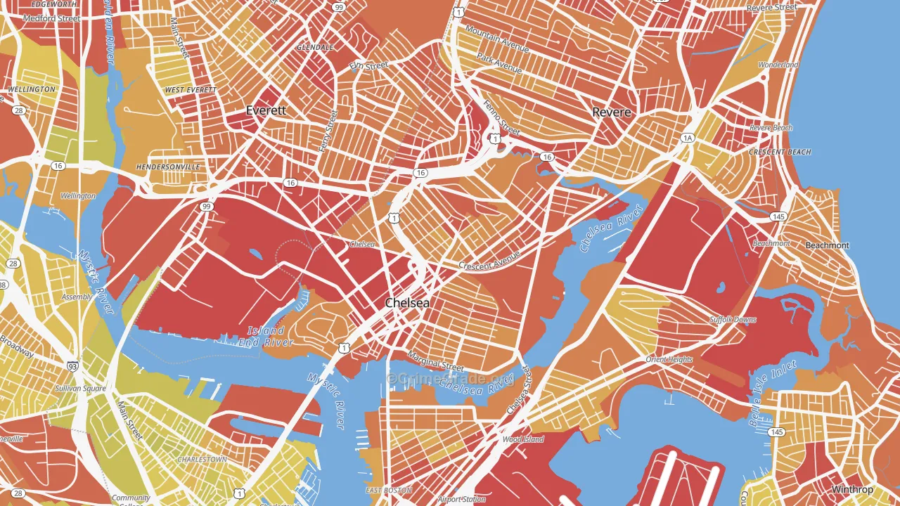 Chelsea, MA Map of Vehicle Theft Rates