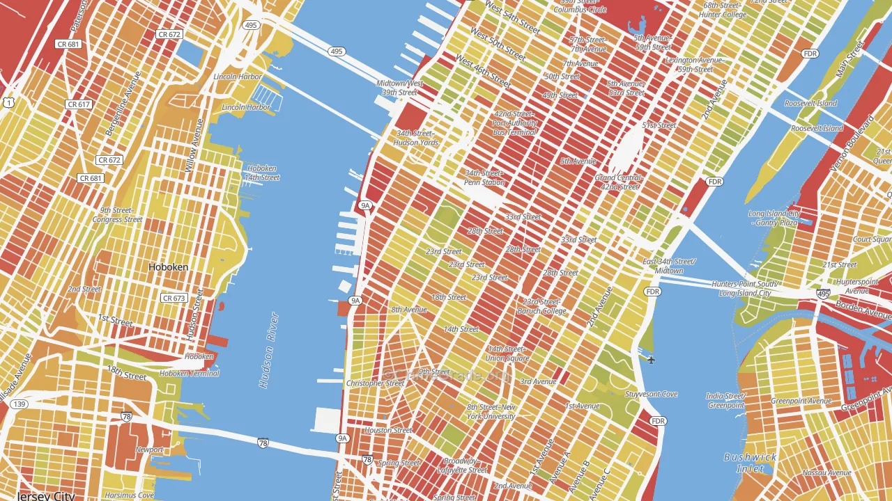 Chelsea, Manhattan, NY Map of Vehicle Theft Rates