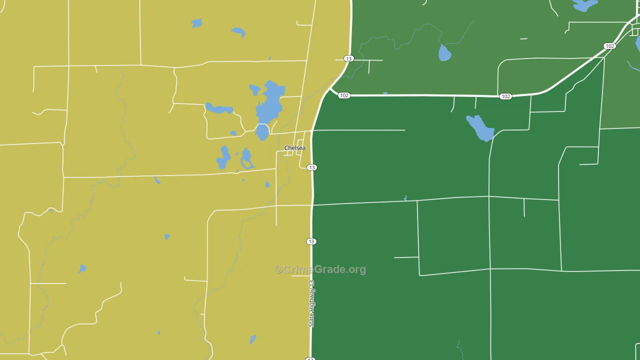 Chelsea, WI Map of Vehicle Theft Rates