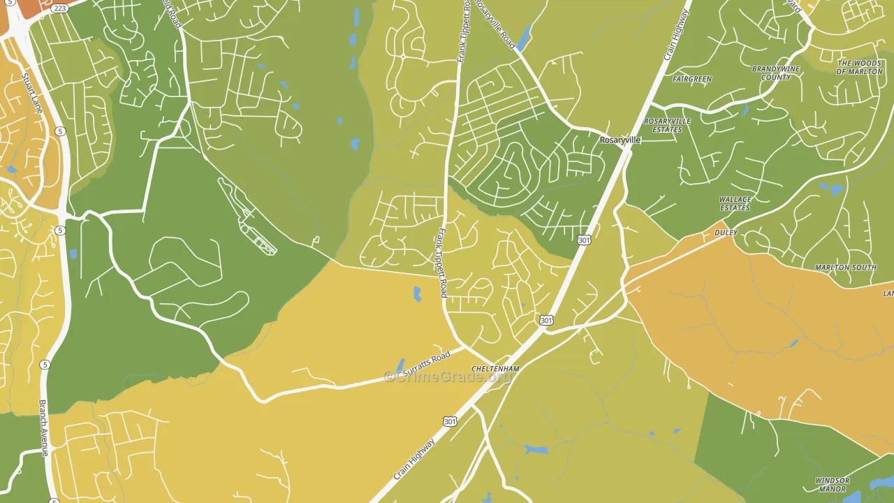 Cheltenham, MD Map of Vehicle Theft Rates