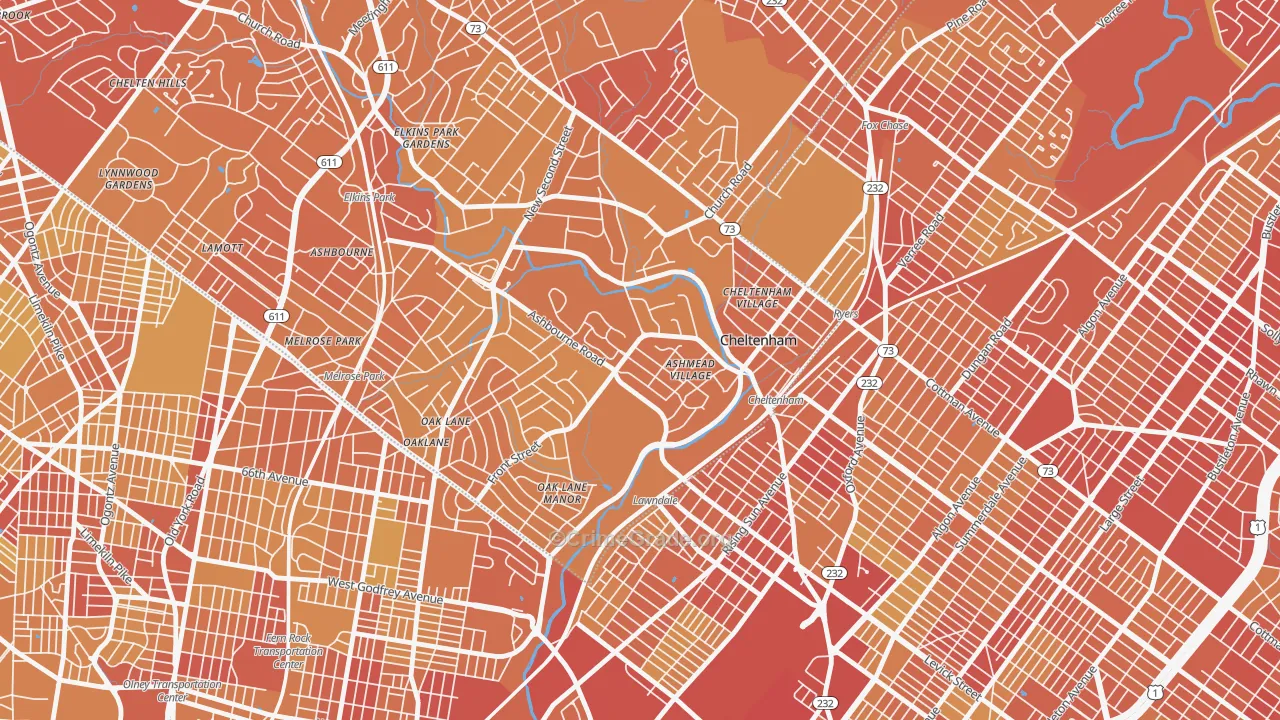 Cheltenham, PA Map of Vehicle Theft Rates