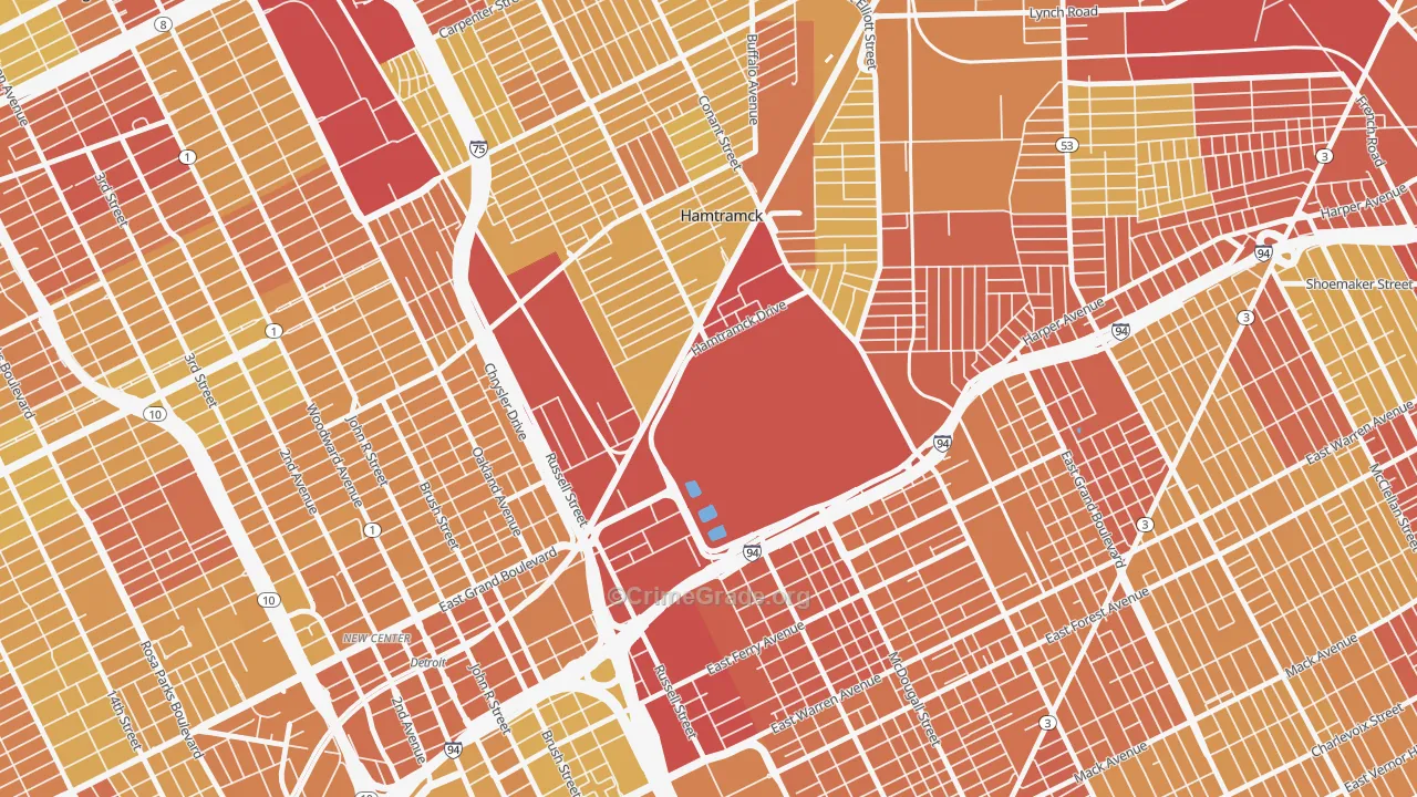 Chene, Detroit, MI Map of Vehicle Theft Rates