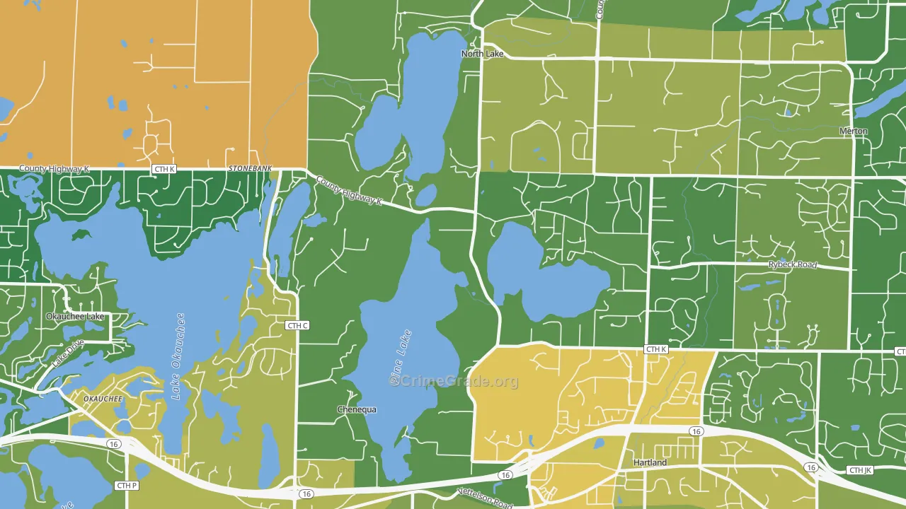 Chenequa, WI Map of Vehicle Theft Rates