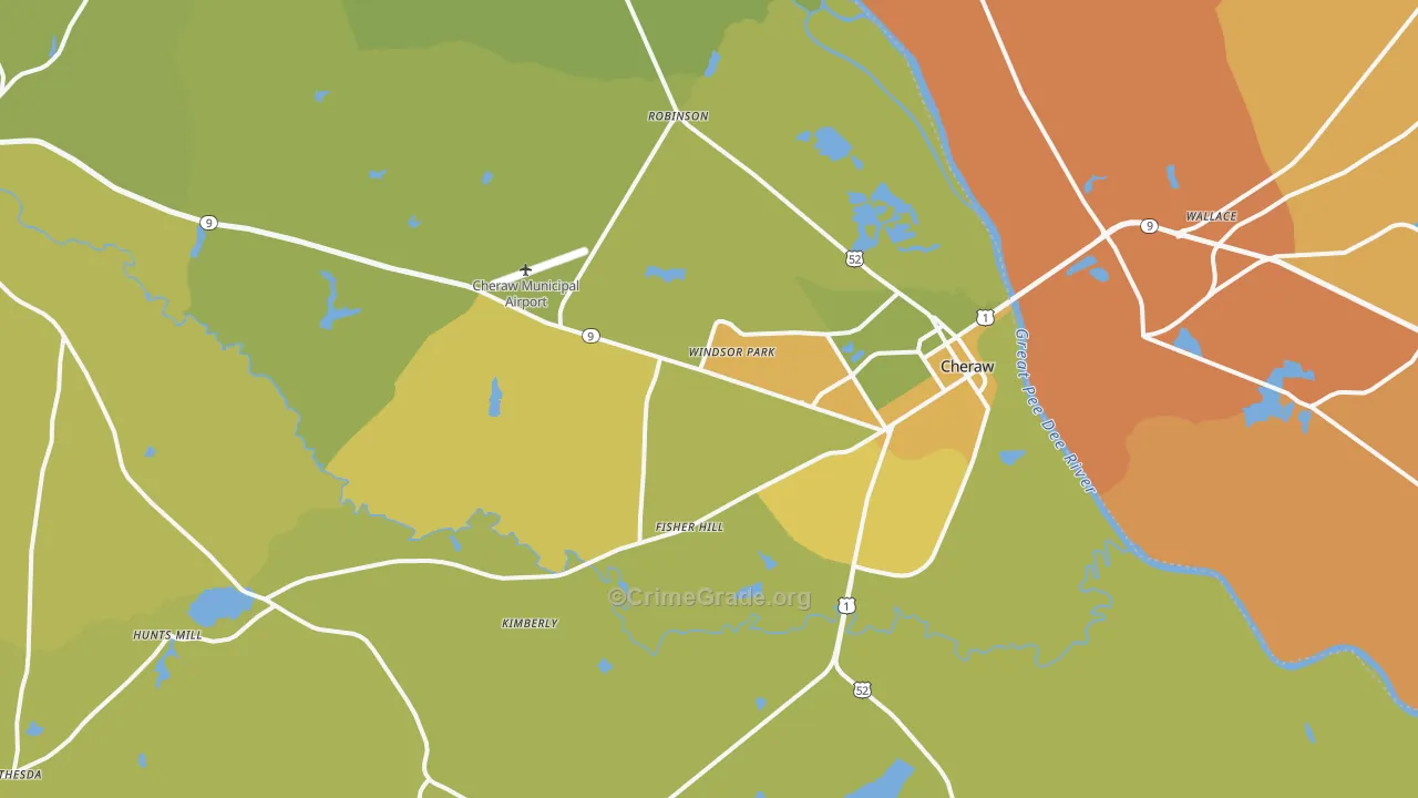 Cheraw, SC Map of Vehicle Theft Rates