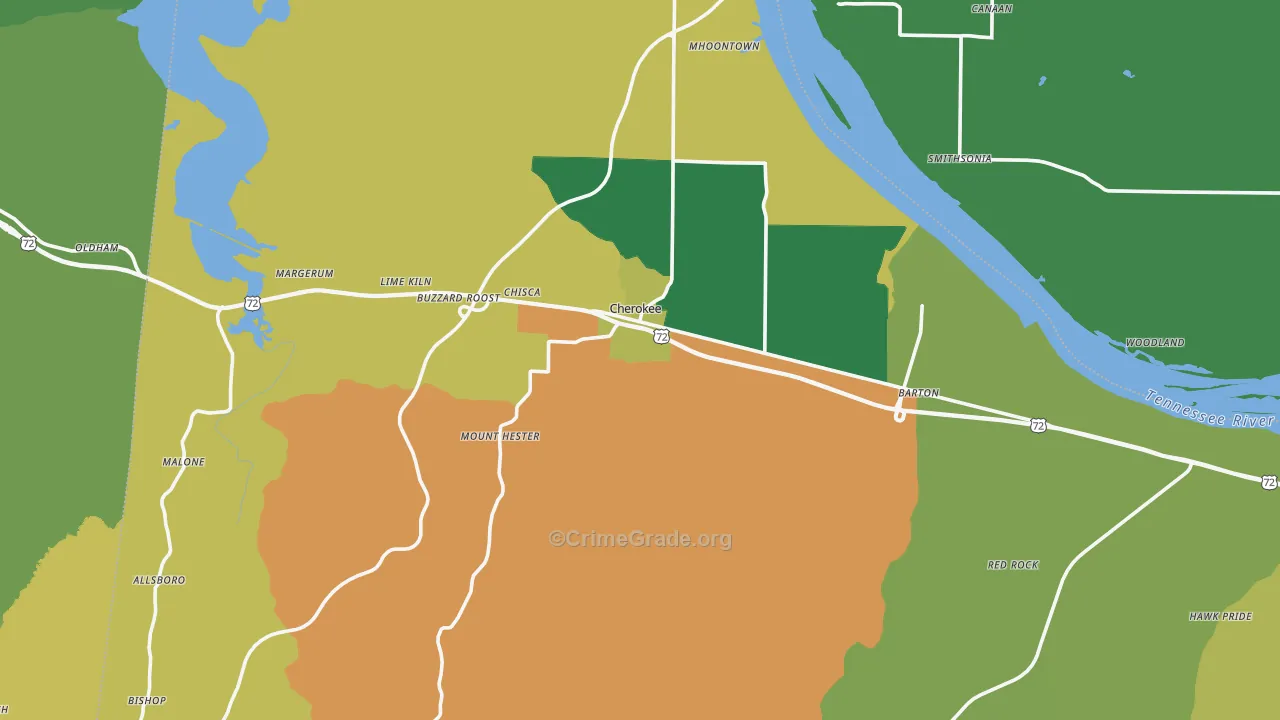 Cherokee, AL Map of Vehicle Theft Rates