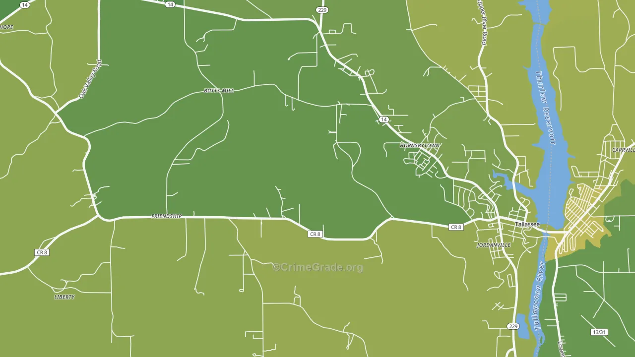 Cherokee Bluffs, AL Map of Vehicle Theft Rates