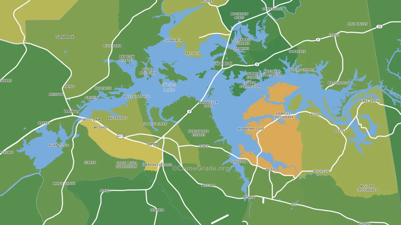 Cherokee County, AL Map of Vehicle Theft Rates