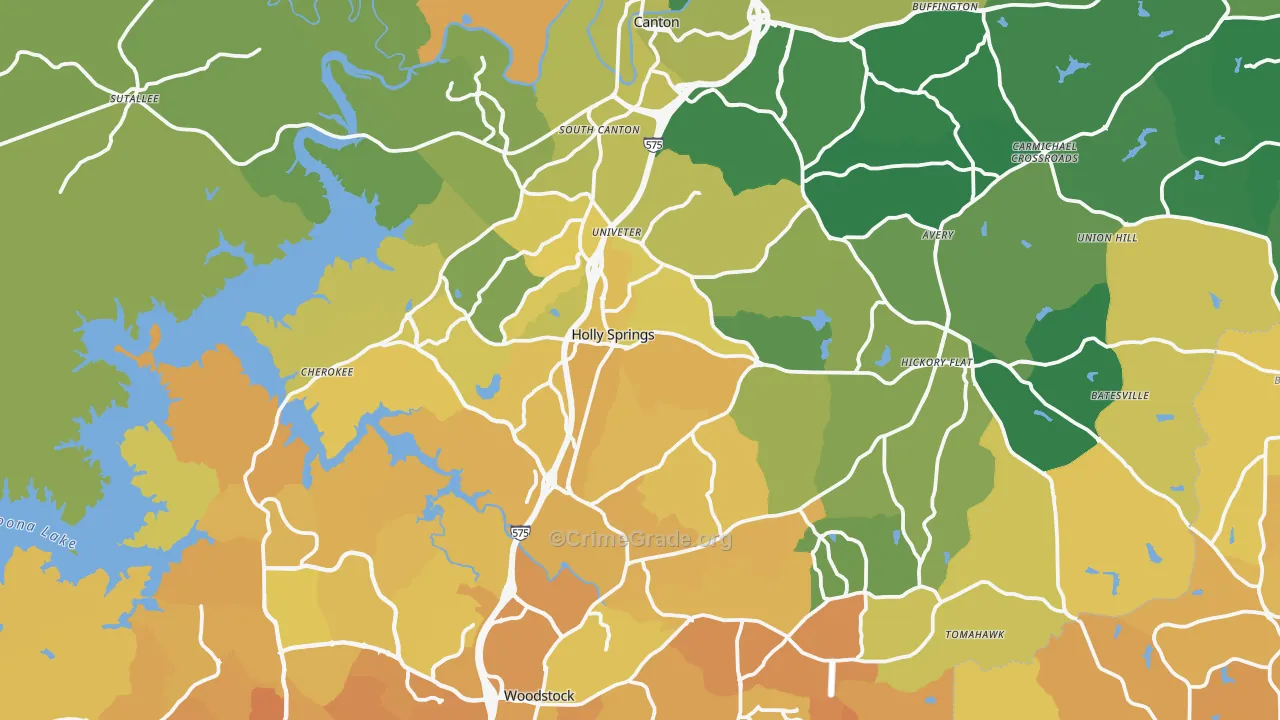 Cherokee County, GA Map of Vehicle Theft Rates