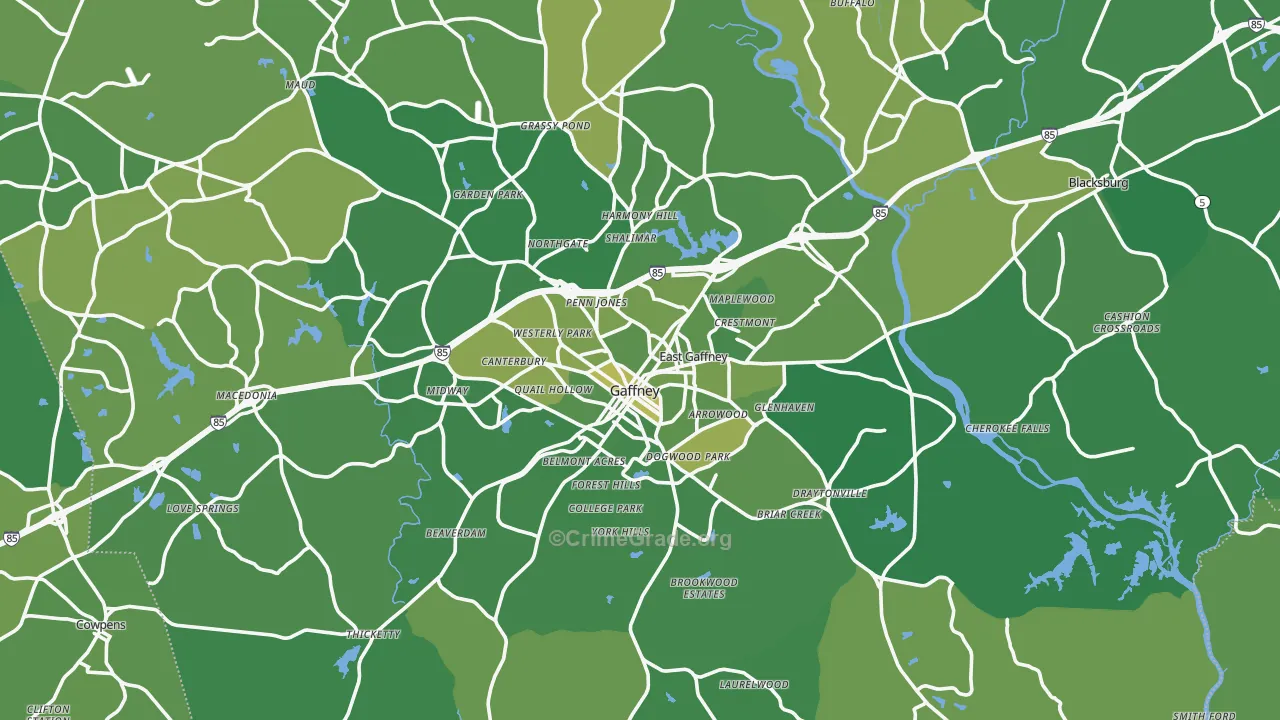 Cherokee County, SC Map of Vehicle Theft Rates