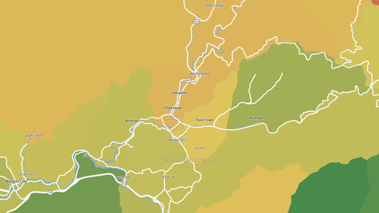 Cherokee, NC Map of Vehicle Theft Rates