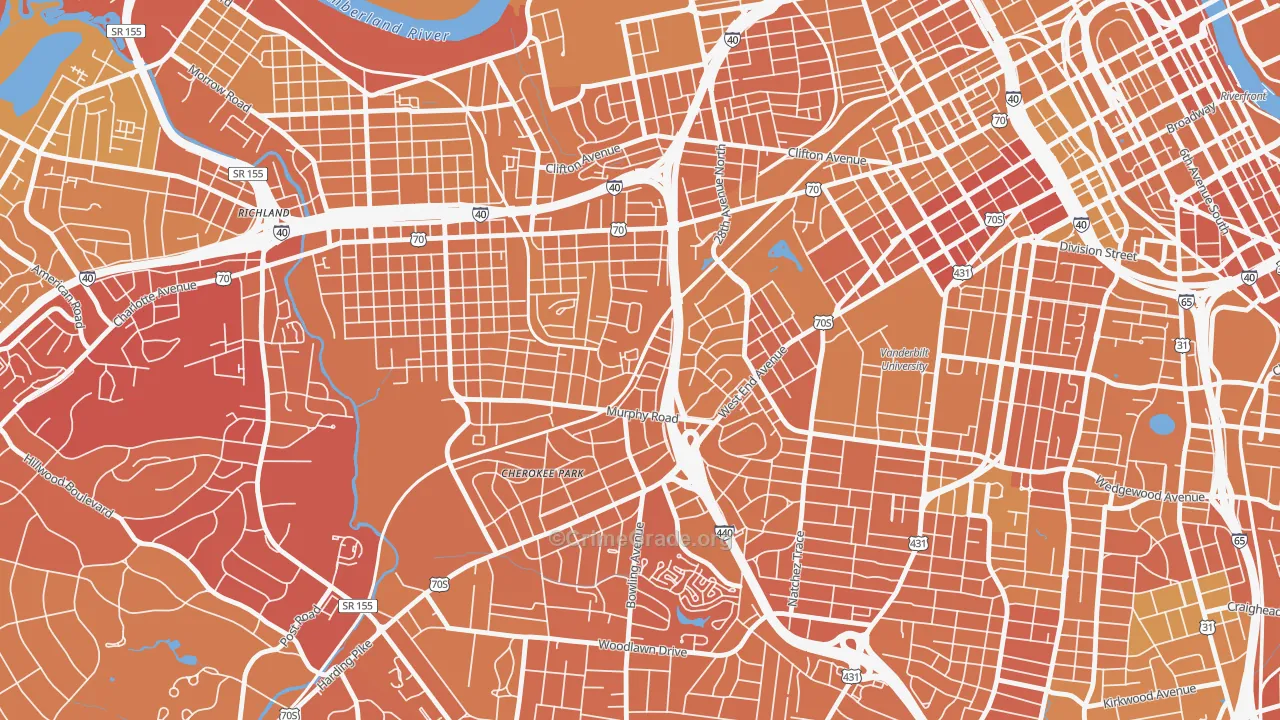 Cherokee Park, Nashville, TN Map of Vehicle Theft Rates