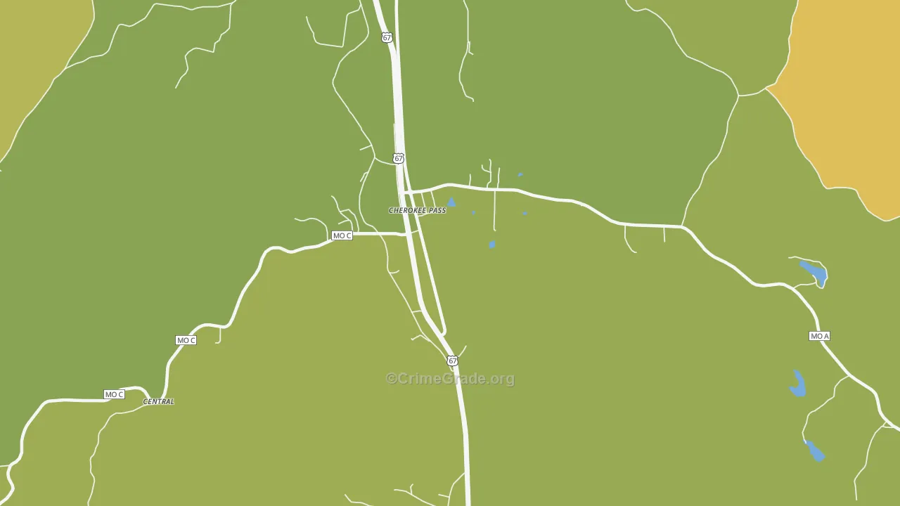 Cherokee Pass, MO Map of Vehicle Theft Rates