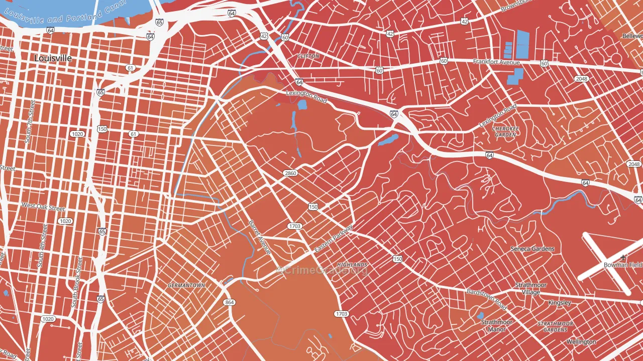 Cherokee Triangle, Louisville, KY Map of Vehicle Theft Rates