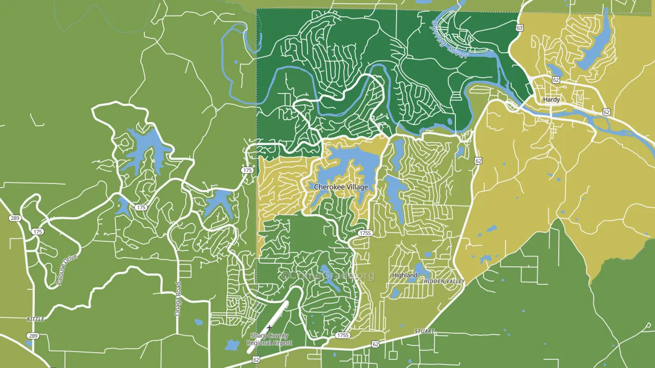 Cherokee Village, AR Map of Vehicle Theft Rates