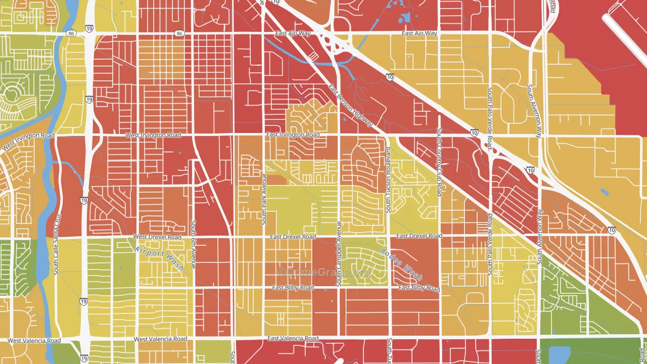 Cherry Avenue, Tucson, AZ Map of Vehicle Theft Rates