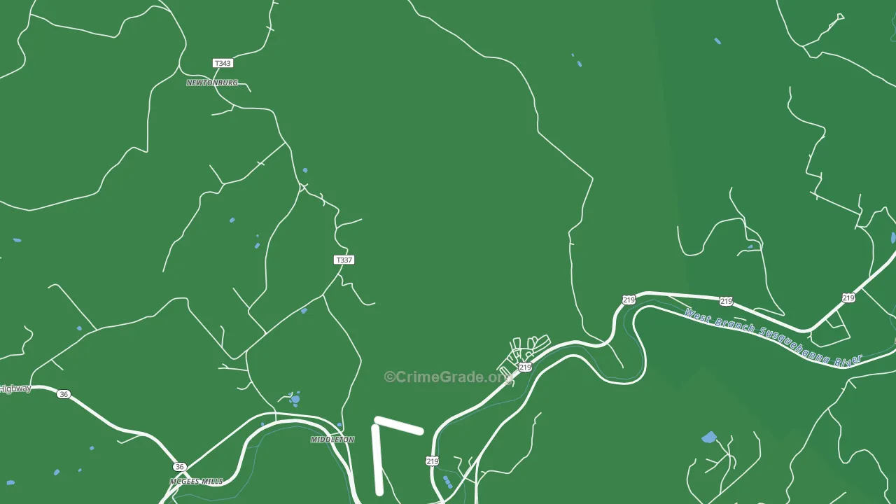 Cherry Corner, PA Map of Vehicle Theft Rates