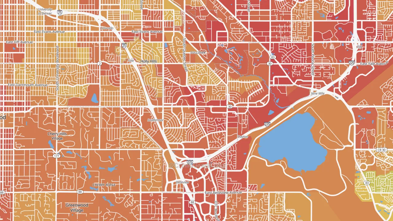 Cherry Creek, Denver, CO Map of Vehicle Theft Rates