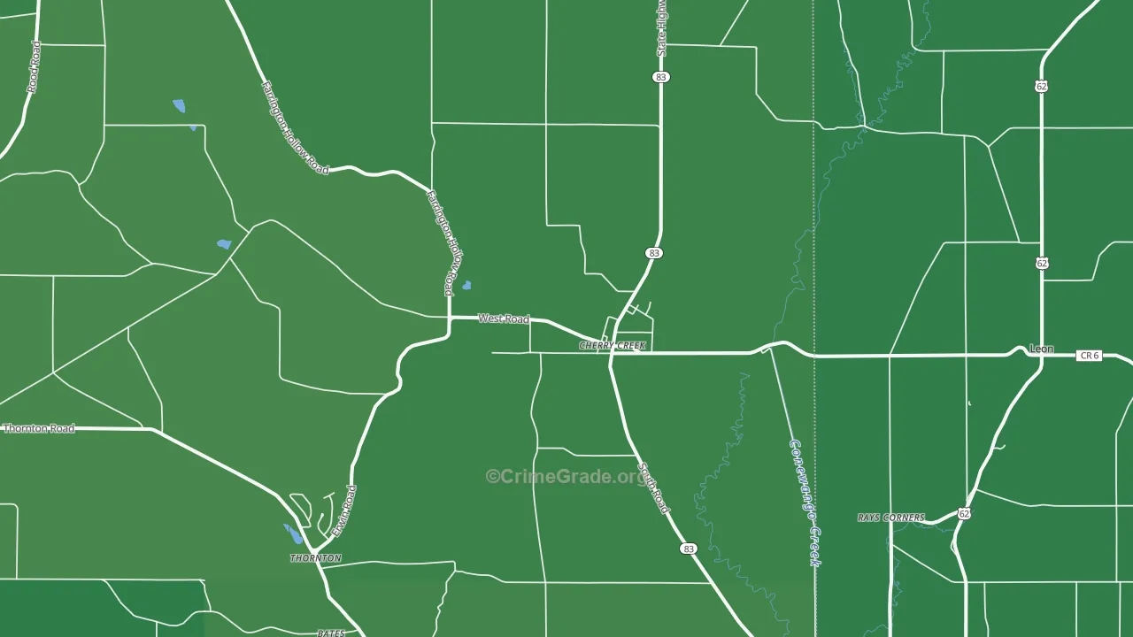 Cherry Creek, NY Map of Vehicle Theft Rates