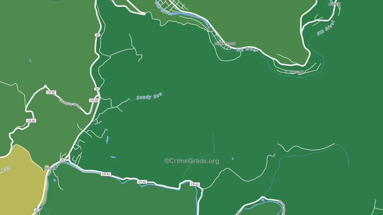Cherry Falls, WV Map of Vehicle Theft Rates