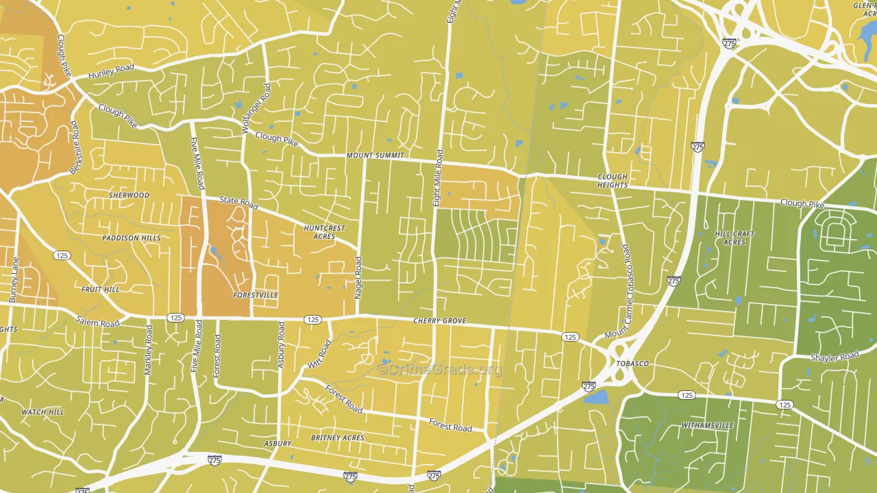 Cherry Grove, Cincinnati, OH Map of Vehicle Theft Rates