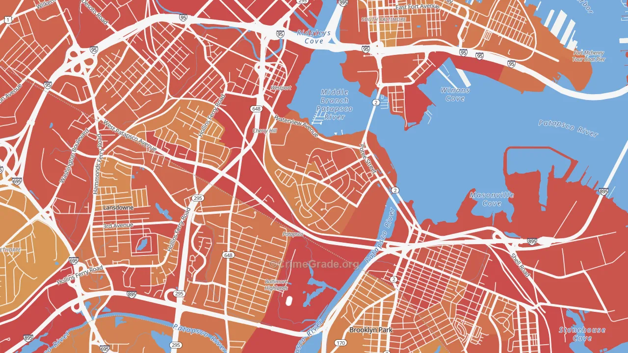 Cherry Hill, Brooklyn, MD Map of Vehicle Theft Rates