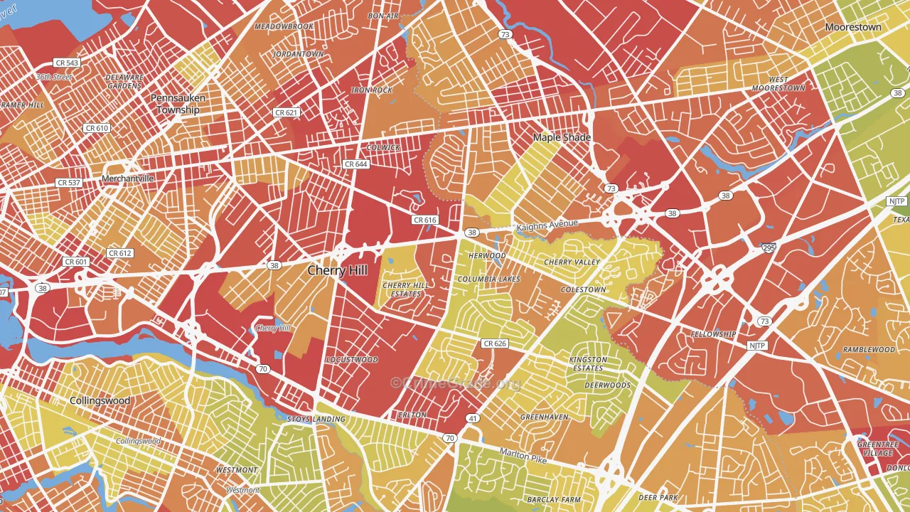 Cherry Hill Mall, NJ Map of Vehicle Theft Rates