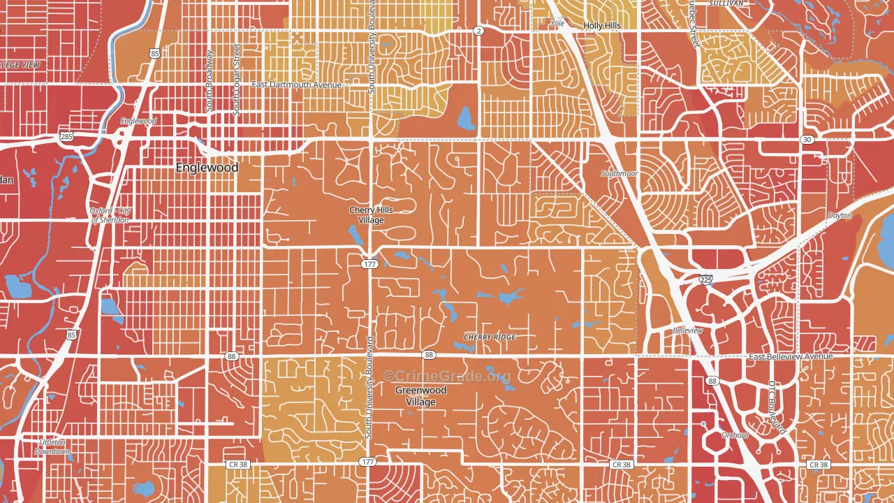 Cherry Hills Village, CO Map of Vehicle Theft Rates
